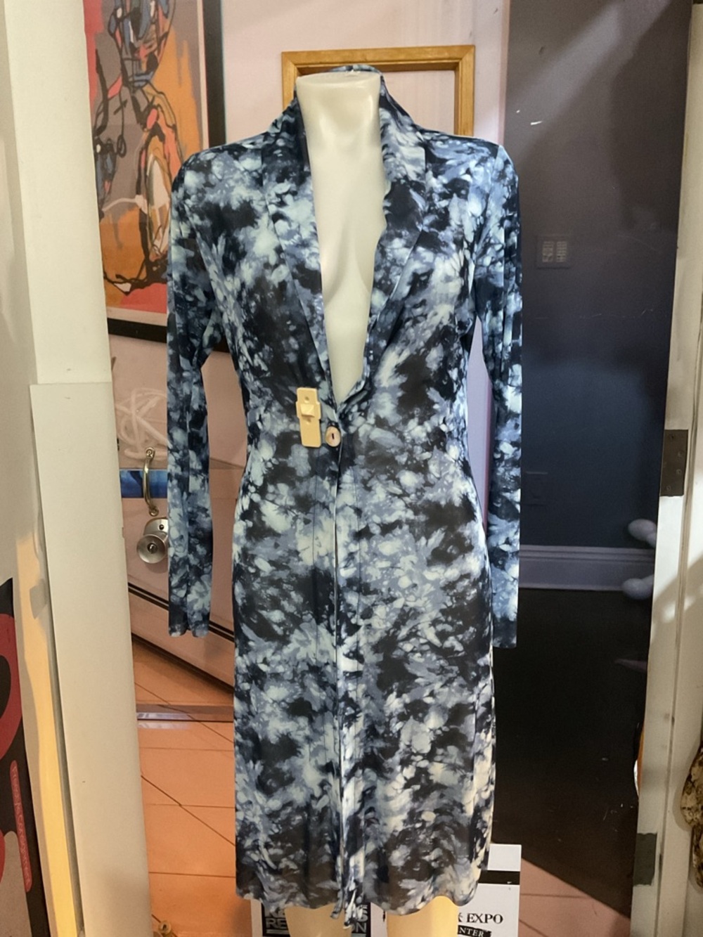 Ariella Blue & Black Tie-Dye Long Cardigan